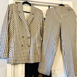 Express X Negin Mirsalehi Double Breasted Plaid Suit